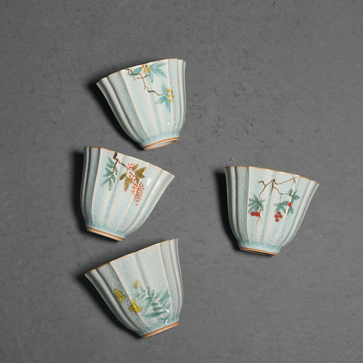 Buddha Stones Nespolo giapponese Corniolo Biancospino Morning Glory Tazza da tè in ceramica Tazza da tè Kung Fu