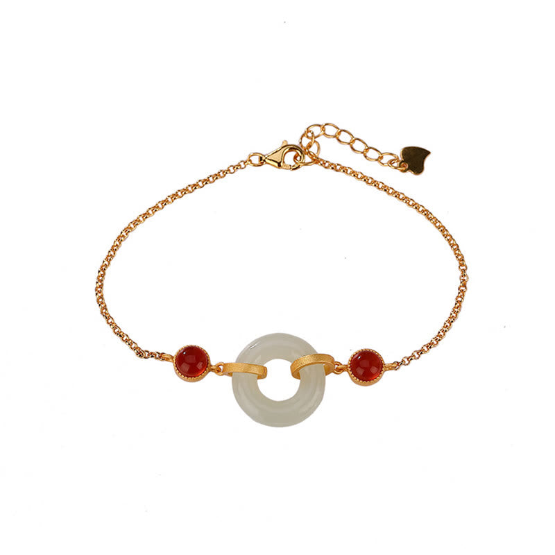 Braccialetto della fortuna in agata rossa con fibbia della pace in giada naturale Hetian, argento Buddha Stones 925 placcato oro - image 6