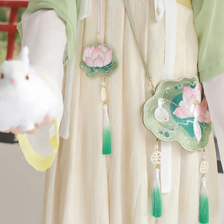 Buddha Stones Fortuna Ricamo Loto Koi Pesce Coniglio Fiore Borsa Hanfu Borsa a Tracolla Borsa a Tracolla - image 8