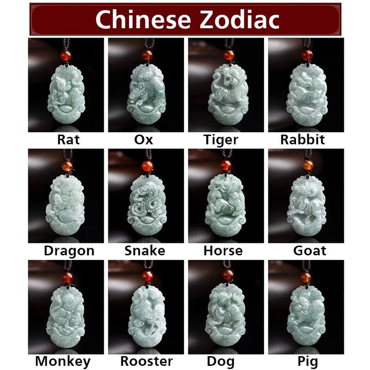 Collana con ciondolo di successo con 12 simboli dello zodiaco cinese in giada naturale Buddha Stones - image 19