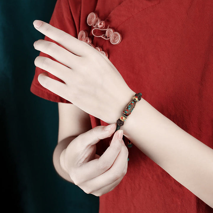 Bracciale intrecciato con forza Om Mani Padme Hum in turchese tibetano fatto a mano Buddha Stones