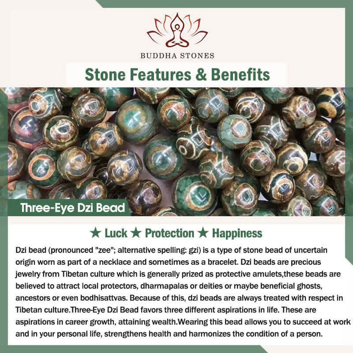 Buddha Stones Tibetano 108 Mala Beads Onice Nero Tre Occhi Dzi Beads Bracciale di Protezione - image 17