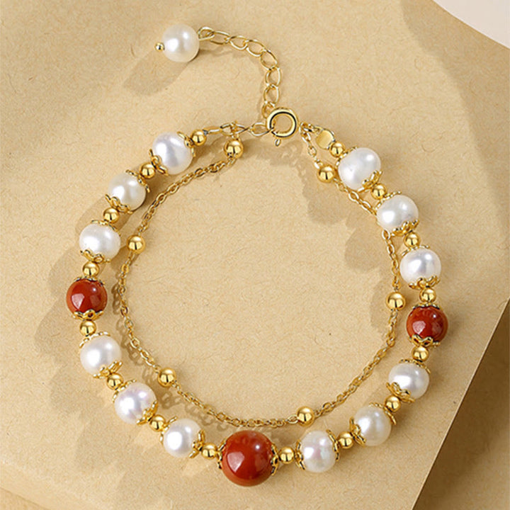 Bracciale a catena a doppio strato con perle di cinabro e argento sterling 925 Buddha Stones - image 4