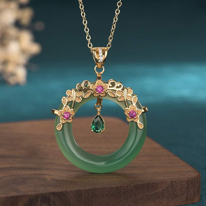 Collana con ciondolo di guarigione in giada ciano rotonda naturale Buddha Stones