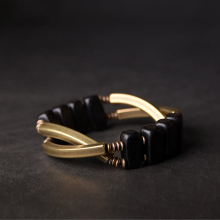 Bracciale a doppio strato in ottone e rame con Buddha Stones in legno di ebano tibetano - image 9