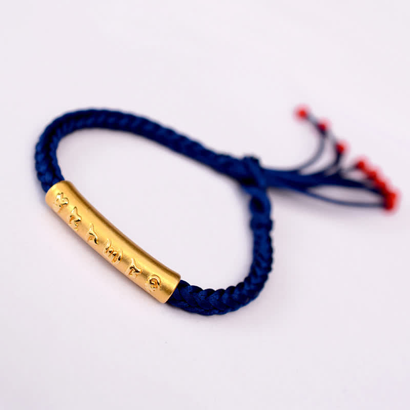 Braccialetto di corda di protezione e forza Om Mani Padme Hum in argento sterling 999 Buddha Stones - Argento Sterling 999 placcato oro - Blu (misura del braccialetto 16+4,5 cm) - image 22