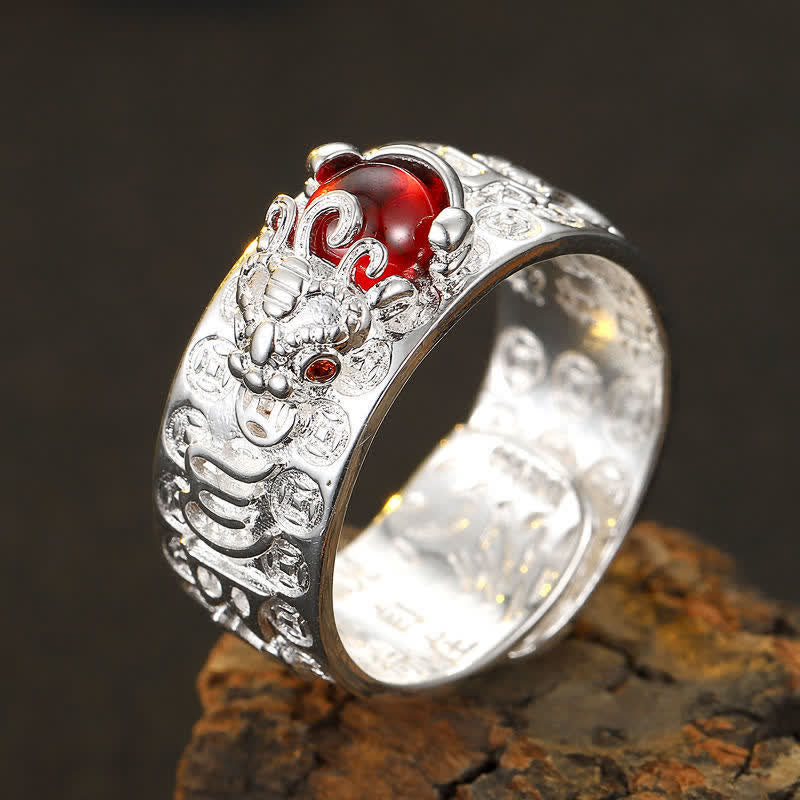 Anello di ricchezza del Sutra del cuore di granato rosso PiXiu FengShui Buddha Stones