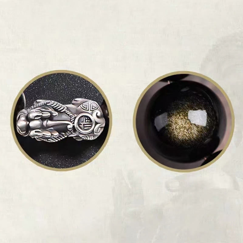 Braccialetto di protezione della ricchezza PiXiu in ossidiana naturale lucidata in argento sterling 925 Buddha Stones - image 8