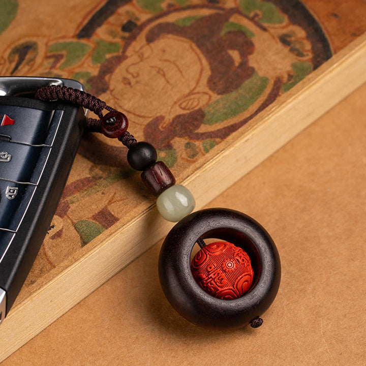 Buddha Stones Tibet Om Mani Padme Hum PiXiu Moneta di rame Piccola foglia Sandalo rosso Cinabro Protezione Portachiavi