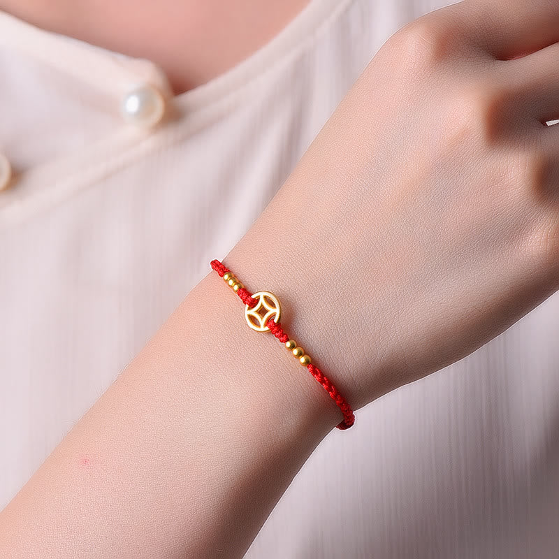 Braccialetto alla caviglia con corda intrecciata in rame con pietre Buddha Stones e moneta