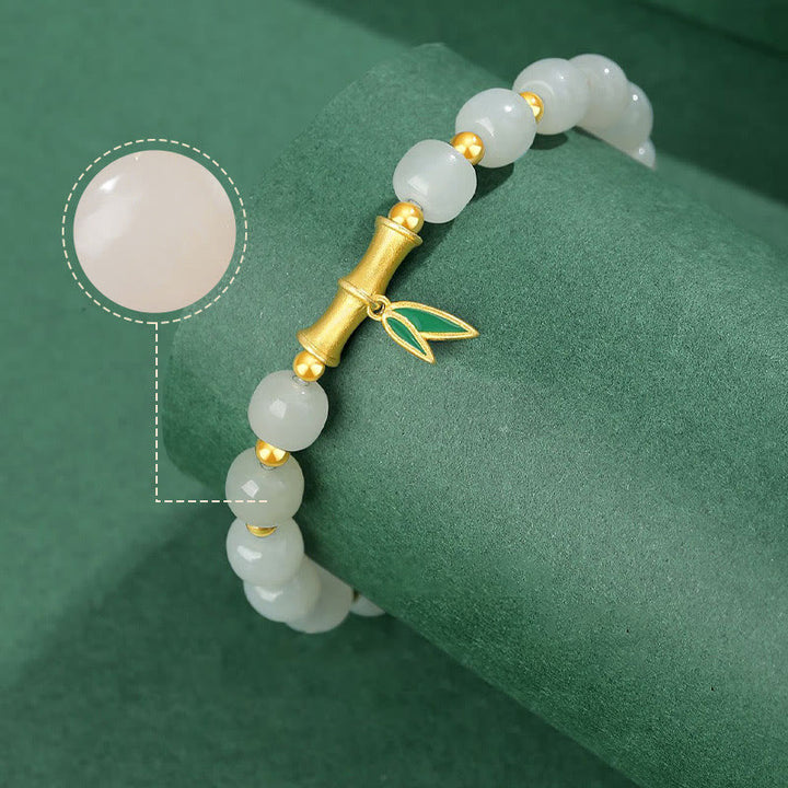 Braccialetto della fortuna in bambù e giada bianca Hetian in argento sterling 925 Buddha Stones - image 6