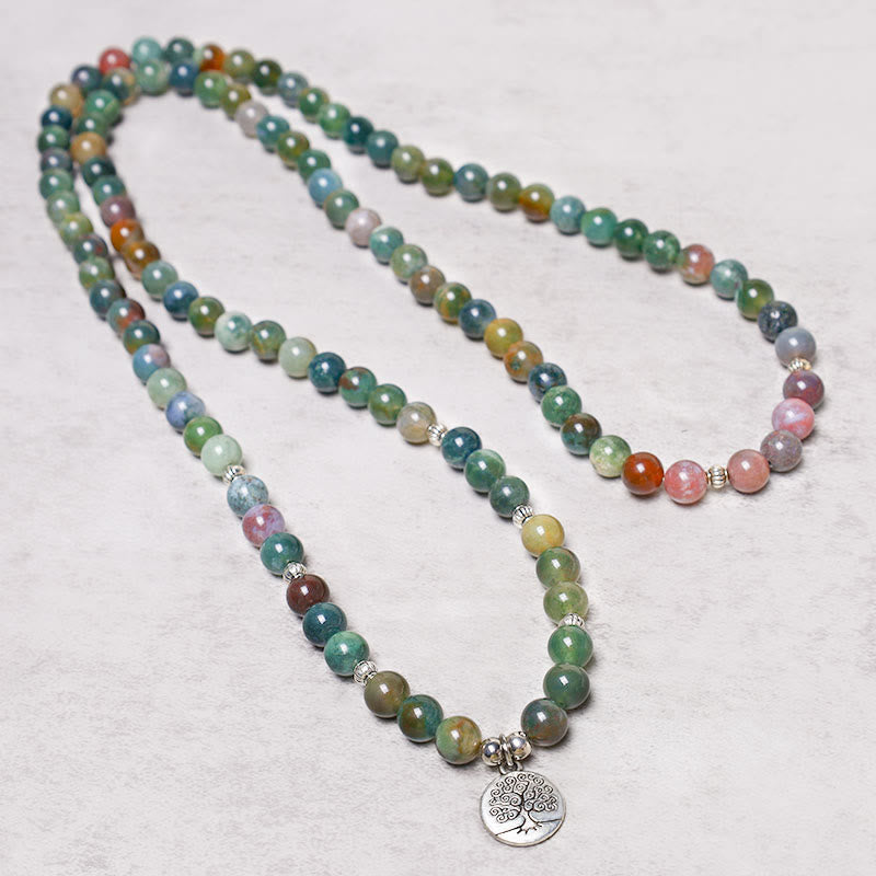 Braccialetto Buddha Stones con 108 perle di agata indiana, loto, OM e albero della vita, simbolo di calma e positività. - image 4