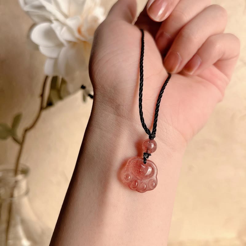 Buddha Stones Quarzo fragola Bella collana pendente con artiglio di zampa di gatto - image 11