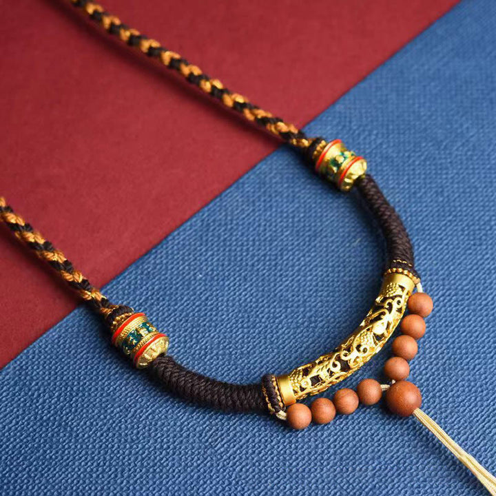 Buddha Stones Tibetano Fatto a Mano King Kong Knot Om Mani Padme Hum Ruota della Preghiera Collana con Ciondolo - image 4