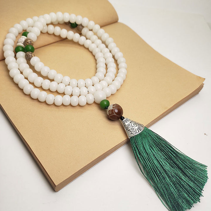 Braccialetto di protezione con 108 perle di semi di Bodhi bianchi Mala