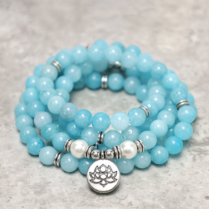 Braccialetto Mala di loto con pietra di amazzonite naturale Buddha Stones - image 1