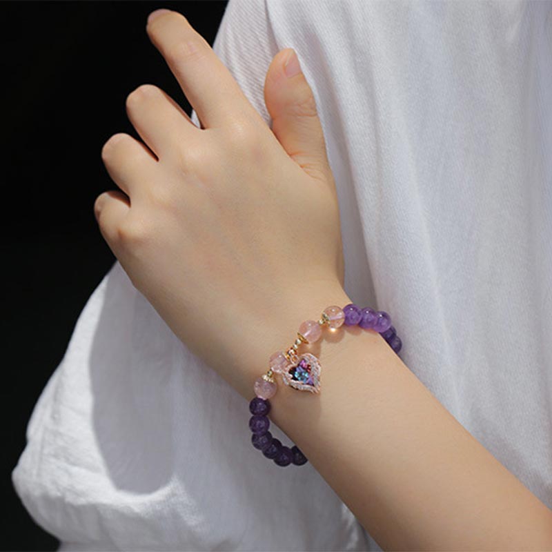 Bracciale della fortuna in cristallo di quarzo fragola e ametista naturale