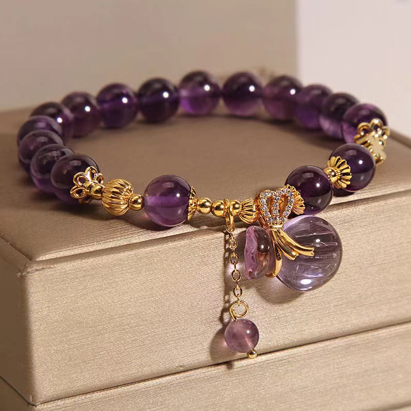 Braccialetto positivo con ciondolo a forma di borsa per soldi in cristallo di ametista naturale Buddha Stones