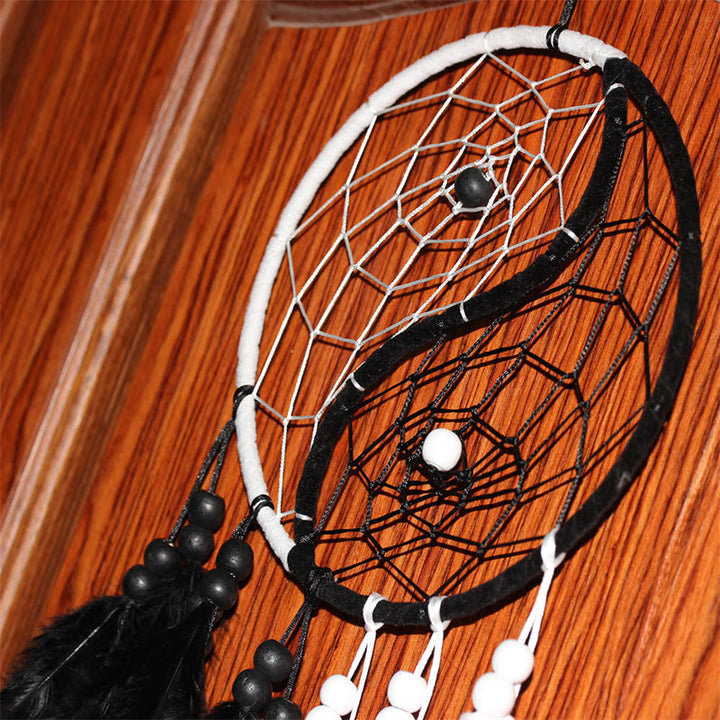 Acchiappasogni Yin Yang Rete circolare con piume Decorazione di equilibrio - image 11