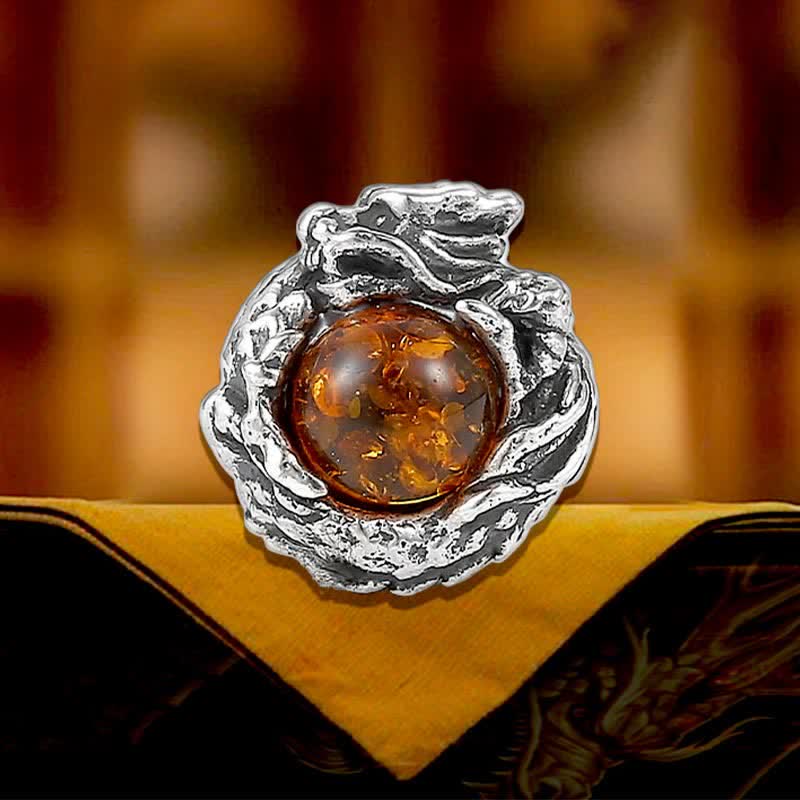 Orecchino a perno Buddha Stones 925 Sterling Silver Ambra naturale Drago Protezione Successo - image 1