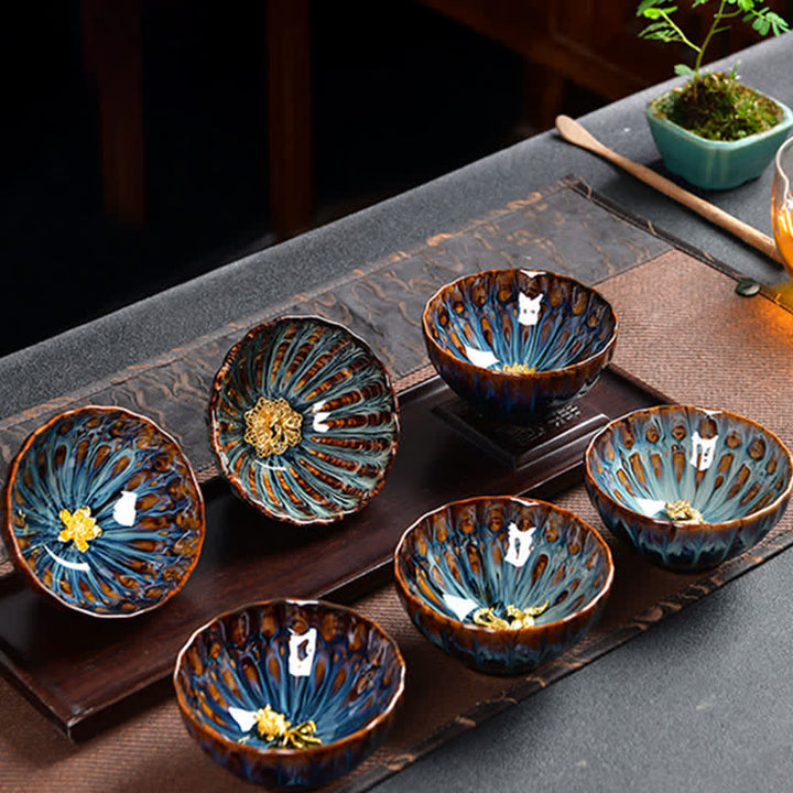 Buddha Stones Lotus Pavone Drago Fenice Koi Pesce Tazza da tè in ceramica Tazze da tè intarsiate 120ml - image 2