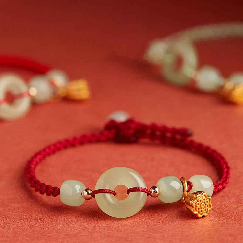 Braccialetto con corda Buddha Stones Round Peace Buckle Jade Lotus Happiness Abbondanza Ricchezza - image 1