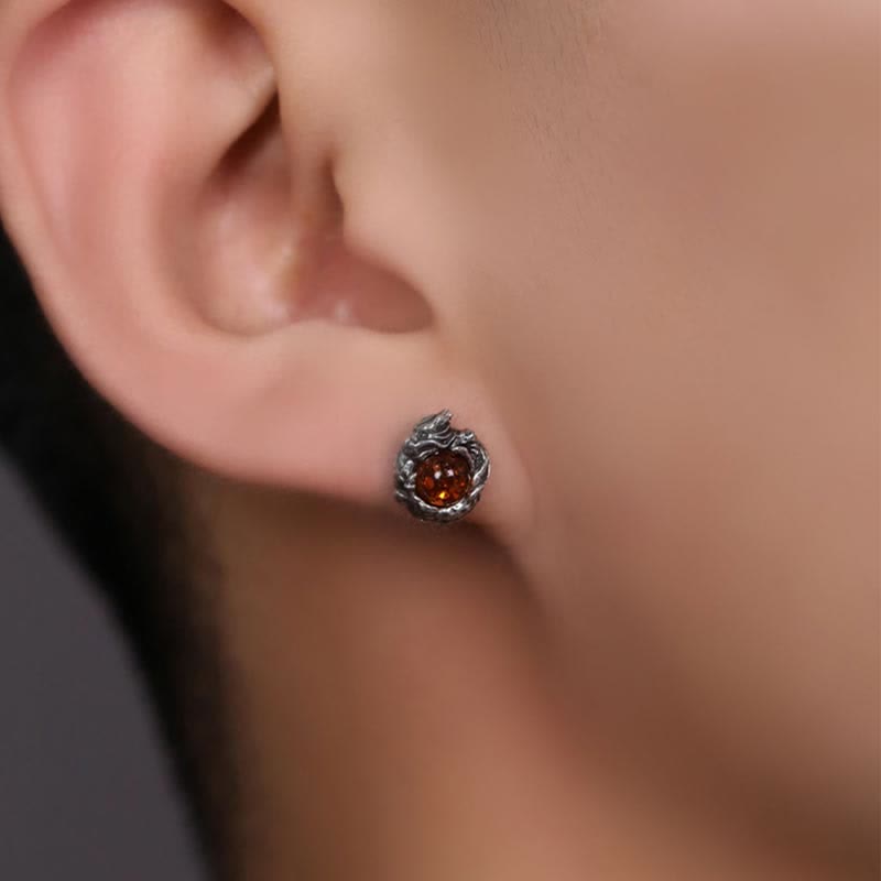 Orecchino a perno Buddha Stones 925 Sterling Silver Ambra naturale Drago Protezione Successo - image 4