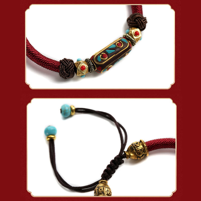 Bracciale intrecciato con forza Om Mani Padme Hum in turchese tibetano fatto a mano Buddha Stones