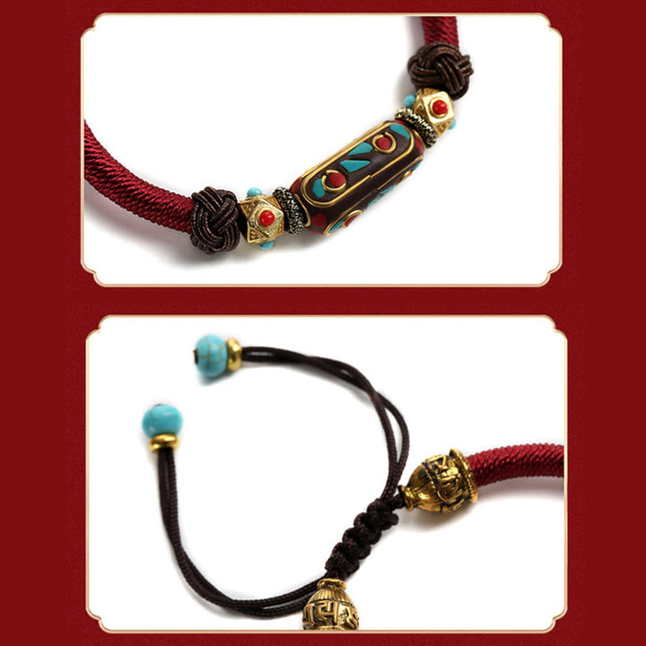 Bracciale intrecciato con forza Om Mani Padme Hum in turchese tibetano fatto a mano Buddha Stones