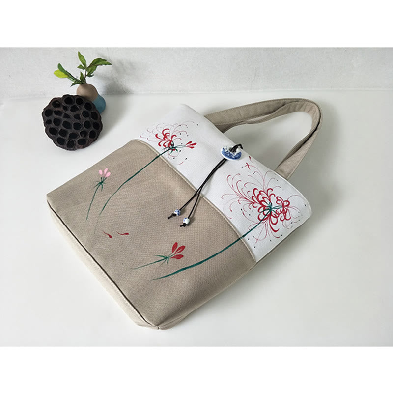 Borsa a tracolla grande capacità in tela con ricamo in bambù, prugna, fiore di pera, pesco - image 47