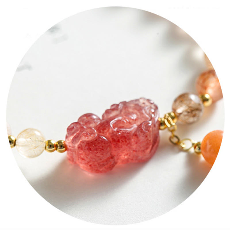 Braccialetto Buddha Stones Natural Rutilato Quarzo Fragola PiXiu Wealth