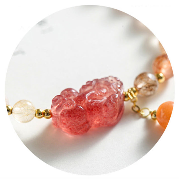 Braccialetto Buddha Stones Natural Rutilato Quarzo Fragola PiXiu Wealth