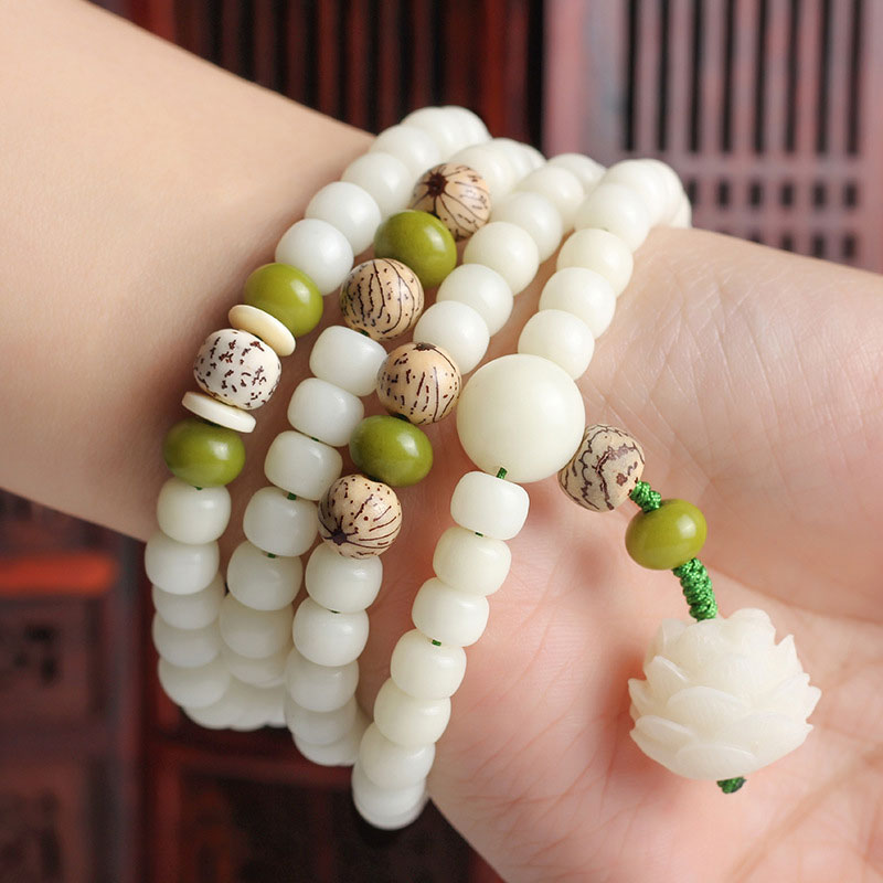Collana con bracciale in giada bianca Bodhi Lotus Mala Harmony Buddha Stones - image 4