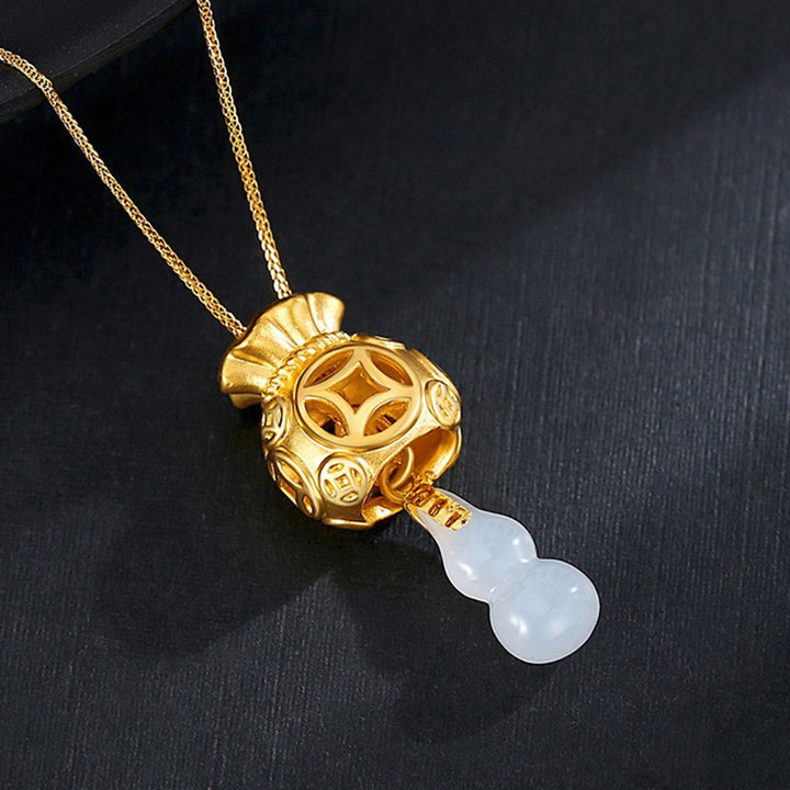 Buddha Stones Collana con ciondolo in giada a forma di sacco di soldi Feng Shui di buon auspicio - Giada bianca - image 0
