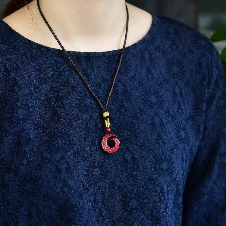 Buddha Stones La fortuna di una persona migliora il design del modello Collana con ciondolo di benedizione in cinabro naturale