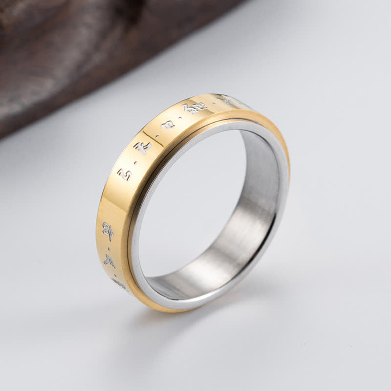 Anello girevole in acciaio al titanio con mantra Buddha Stones