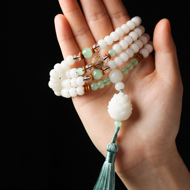 Braccialetto di protezione con 108 perle di Mala di semi di Bodhi bianchi Buddha Stones