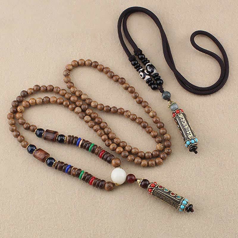 Ciondolo per collana in legno di wenge con Buddha Stones tibetano Om Mani Padme Hum Dzi - image 6