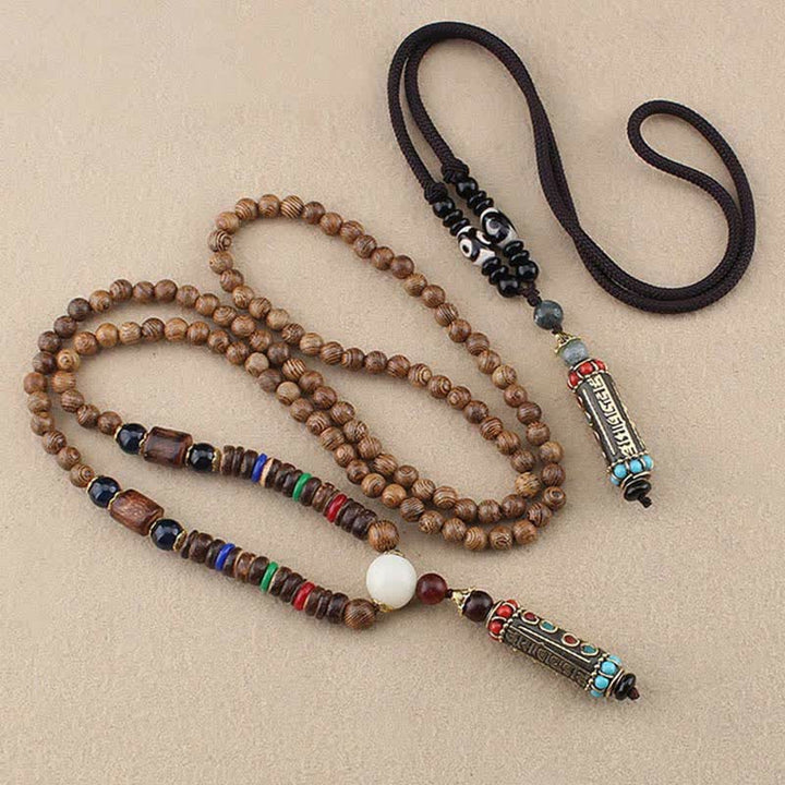 Ciondolo per collana in legno di wenge con Buddha Stones tibetano Om Mani Padme Hum Dzi - image 6