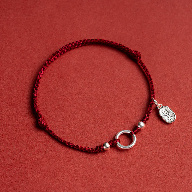 Braccialetto in corda rossa con fibbia in argento sterling 925 Buddha Stones Lucky Fortune Peace Joy Lotus Peace - Rosso scuro (circonferenza polso 15-18 cm) - Pace e gioia - image 10
