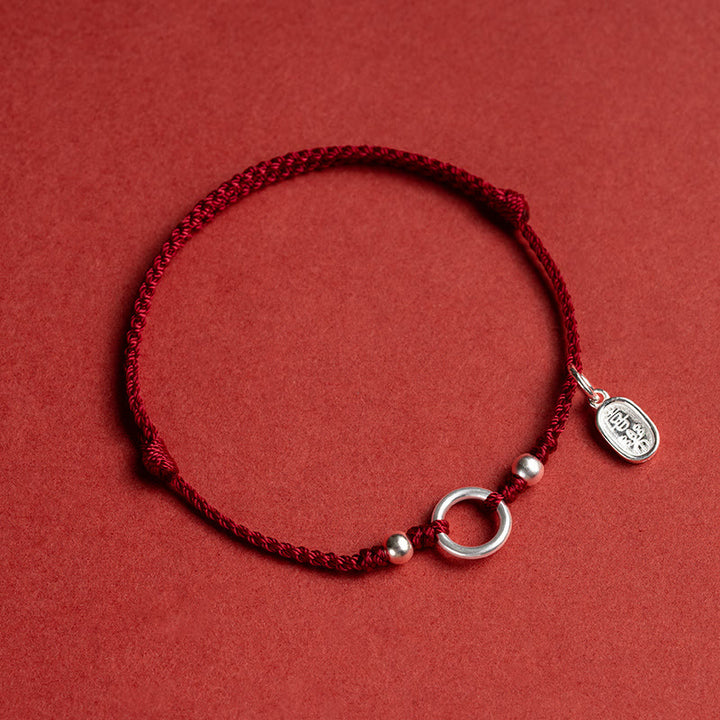 Braccialetto in corda rossa con fibbia in argento sterling 925 Buddha Stones Lucky Fortune Peace Joy Lotus Peace - Rosso scuro (circonferenza polso 15-18 cm) - Pace e gioia - image 10