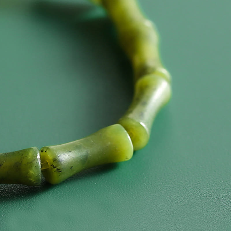 Bracciale Buddha Stones Green Bamboo Jade Pattern Luck Abundance