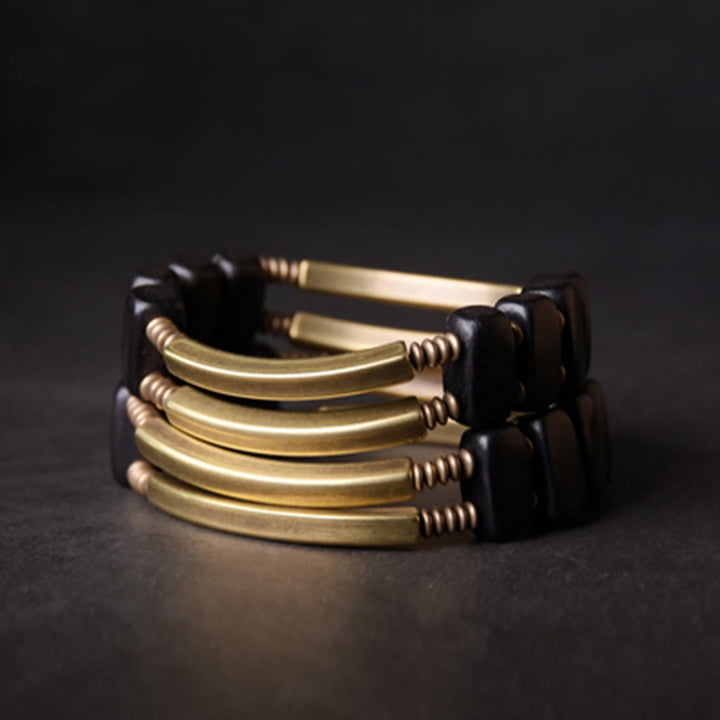 Bracciale a doppio strato in ottone e rame con Buddha Stones in legno di ebano tibetano - image 10