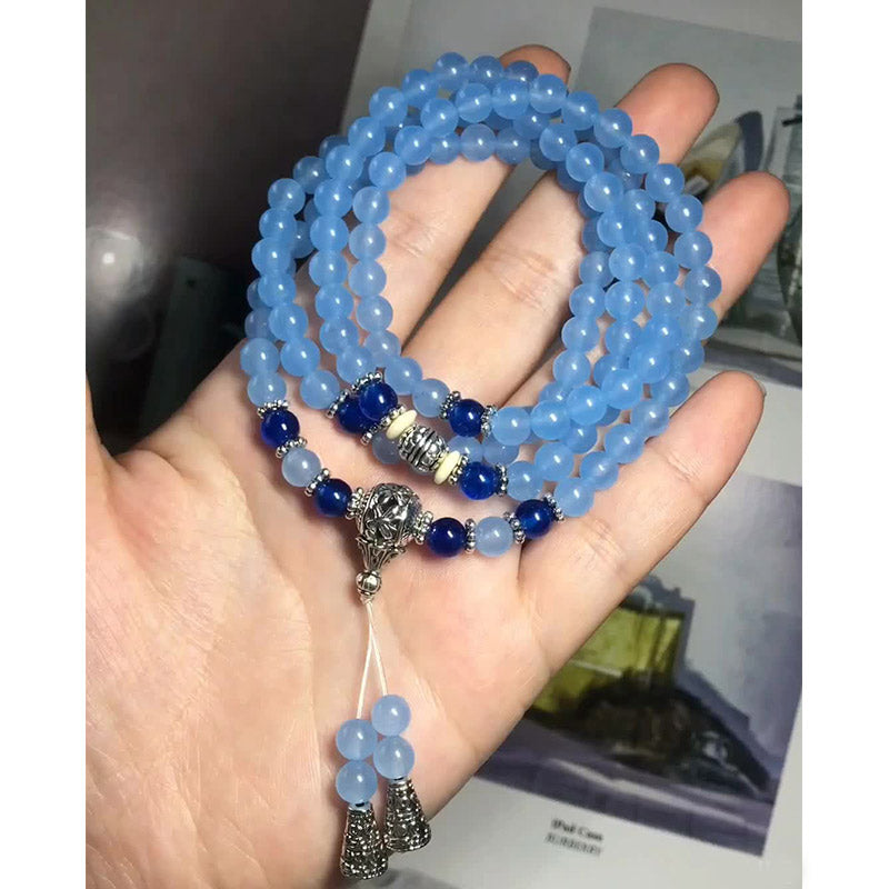 Buddha Stones 108 Perle Bracciale Mala di Cristallo Blu per Guarigione