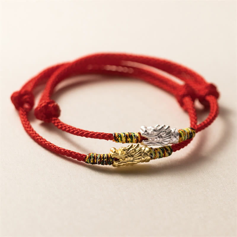 Braccialetto in corda rossa con Buddha Stones in argento sterling 925 Anno del drago Fortuna Forza - image 0