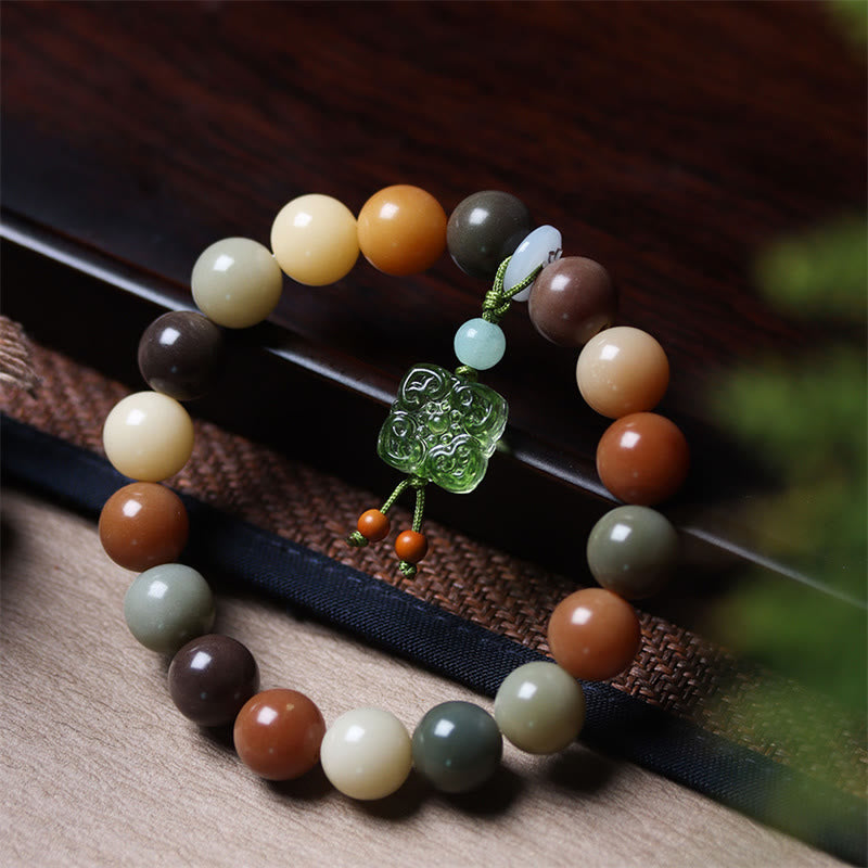 Braccialetto della pace con ciondolo in vetro Liuli con semi di Bodhi multicolore sfumato naturale Buddha Stones