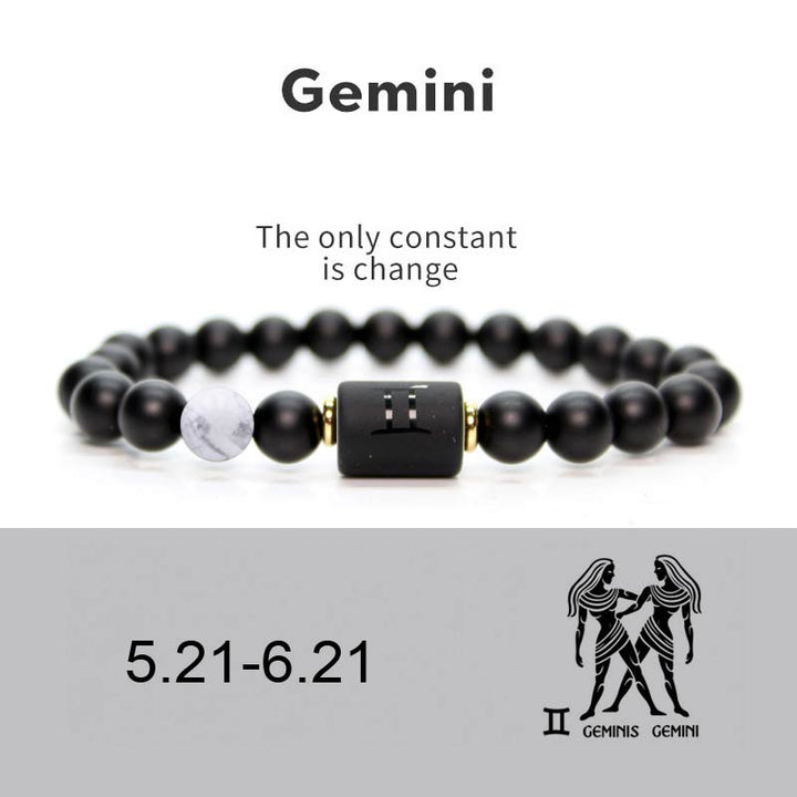 Buddha Stones 12 Costellazioni dello Zodiaco Bracciale Regolabile in Onice Nero