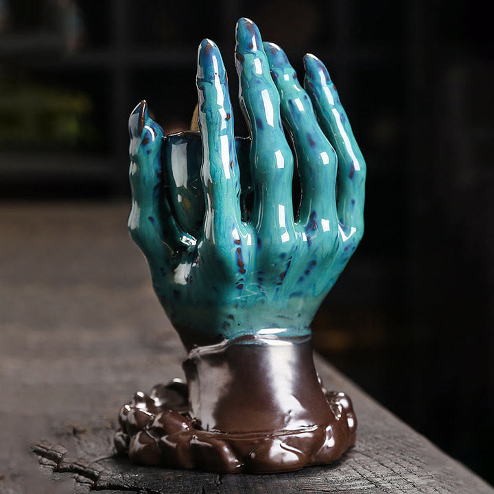 Buddha Stones Halloween Fantasma Mano Teschio Testa Ceramica Pace Guarigione Bruciatore di Incenso Decorazione