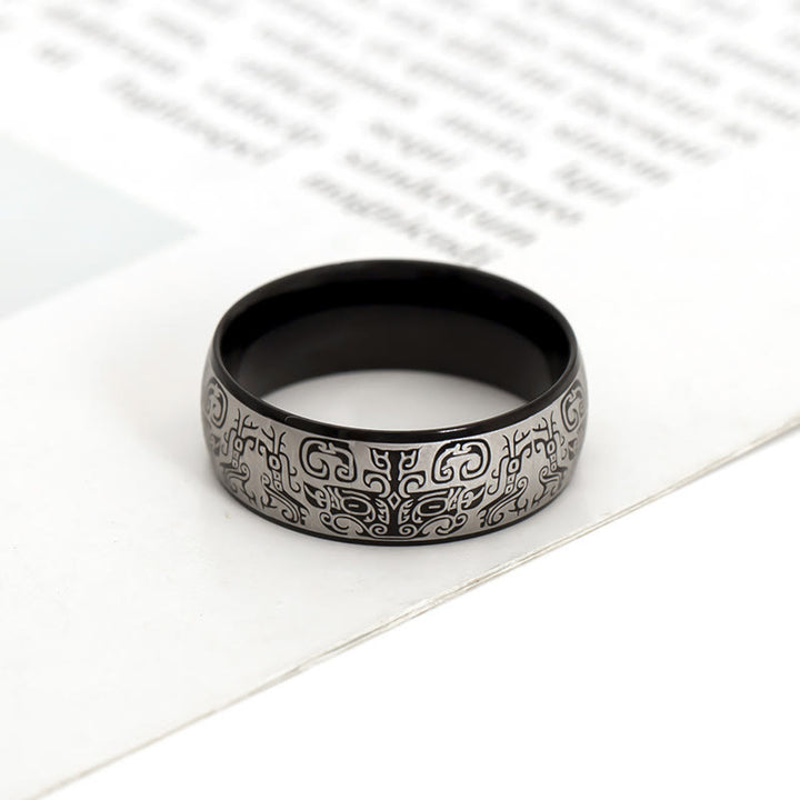 Anello in acciaio al titanio Buddha Stones, creatura mitologica fortunata Taotie