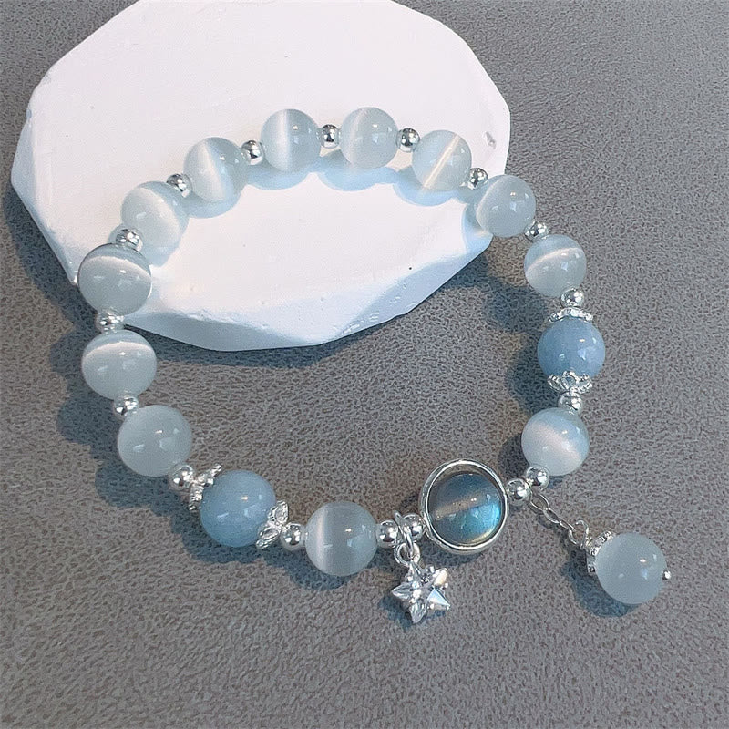 Braccialetto di supporto con ciondolo a forma di stella a forma di farfalla, pietra di luna e occhio di gatto Buddha Stones - Stella Occhio di Gatto e Pietra di Luna - image 9